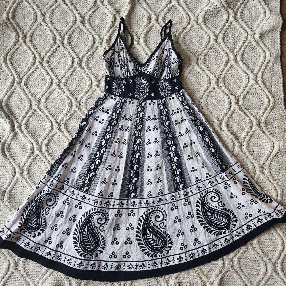 100% Cotton Paisley Mandala Empire Waist Midi Dress Size S